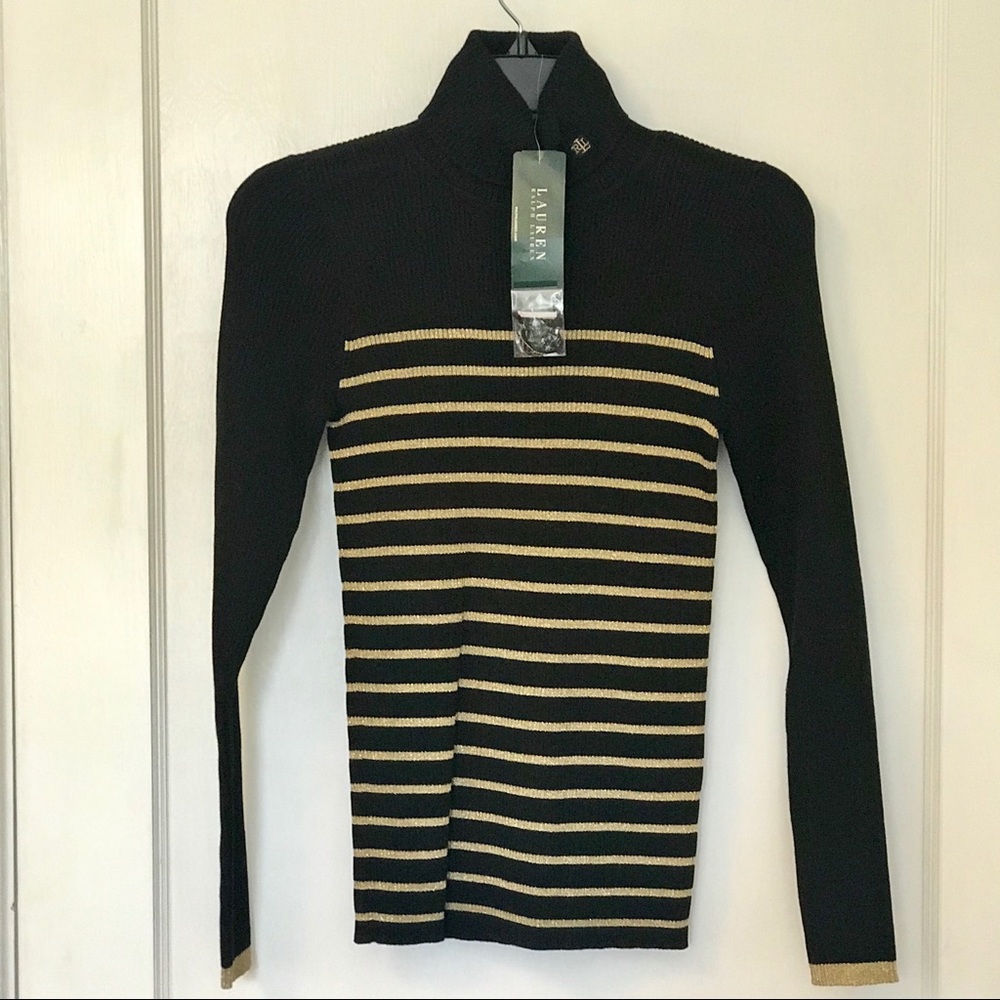 NWT Ralph Lauren Turtle Neck Sweater Black Gold